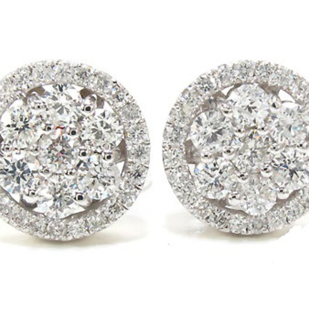 14k Gold 1.60 ct Cluster Diamond Stud Earring